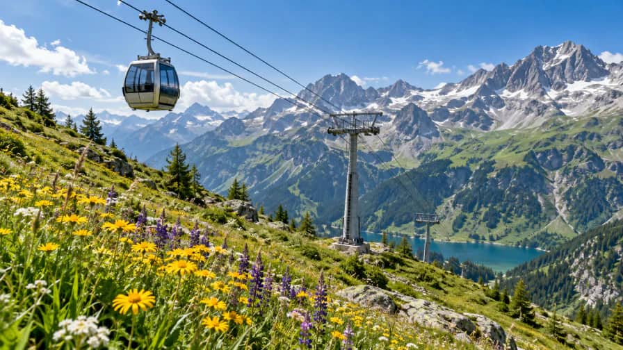 Alpine Cable Car above Wildflowers