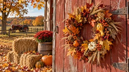 Autumn Wreath on a Barn Door jigsaw puzzle