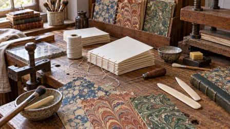 Bookbinding Bench with Marbled Papers jigsaw puzzle