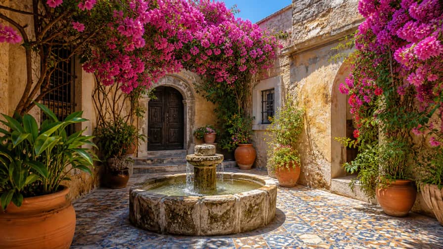 Courtyard Fountain with Bougainvillea jigsaw puzzle