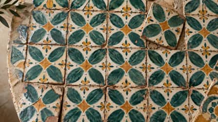Hand-Painted Tiles in Teal and Ochre jigsaw puzzle