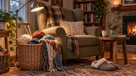 Knitting Basket by a Reading Lamp jigsaw puzzle
