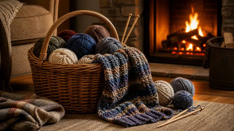 Knitting Basket by the Fire jigsaw puzzle