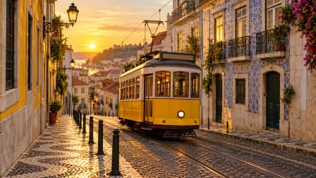 Lisbon Tram Street in Golden Light jigsaw puzzle