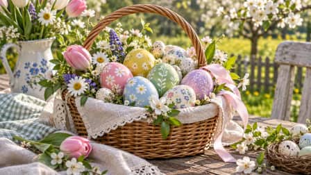 Painted Eggs in a Wicker Basket jigsaw puzzle