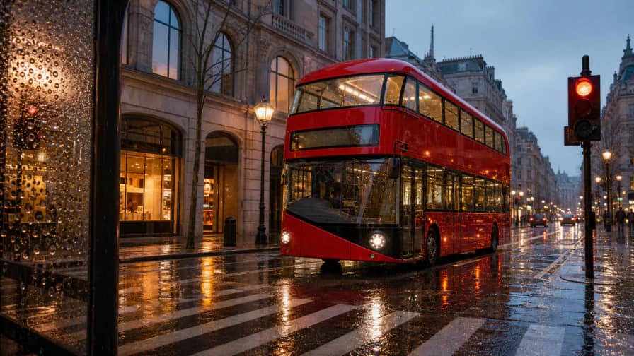 Red Double-Decker Bus in the Rain jigsaw puzzle