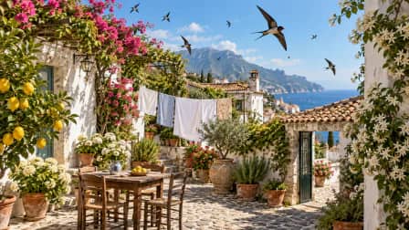 Swallows over a Summer Courtyard jigsaw puzzle