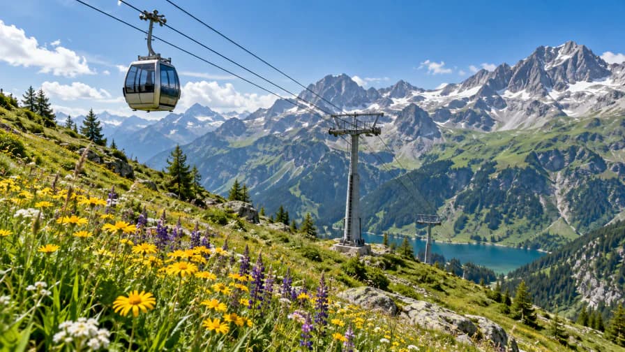 Alpine Cable Car above Wildflowers jigsaw puzzle preview