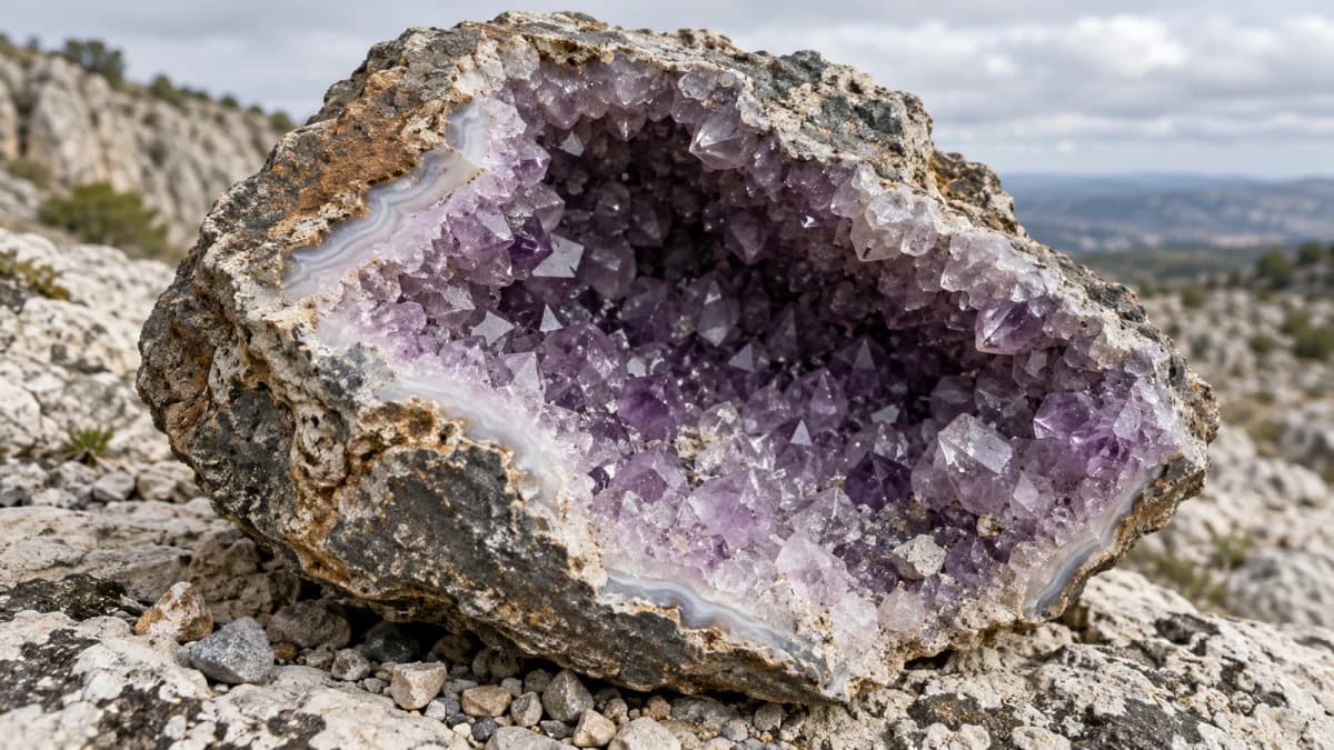Amethyst Geode on Pale Limestone jigsaw puzzle preview