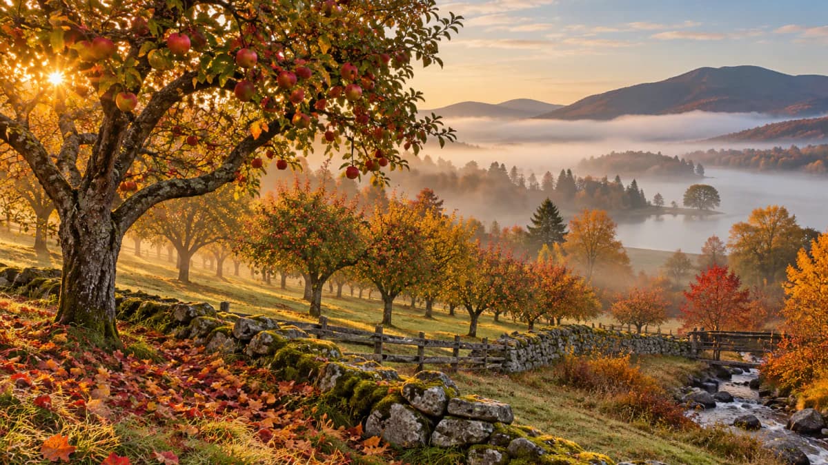 Autumn Fog around Orchard Trees jigsaw puzzle preview