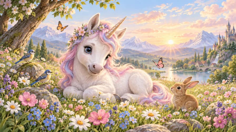 Baby Unicorn in Flowers jigsaw puzzle preview