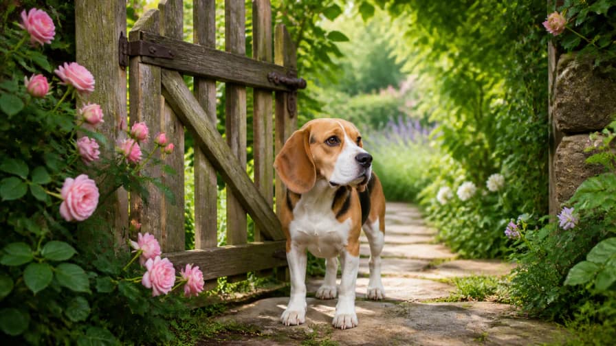 Beagle at the Garden Gate jigsaw puzzle preview