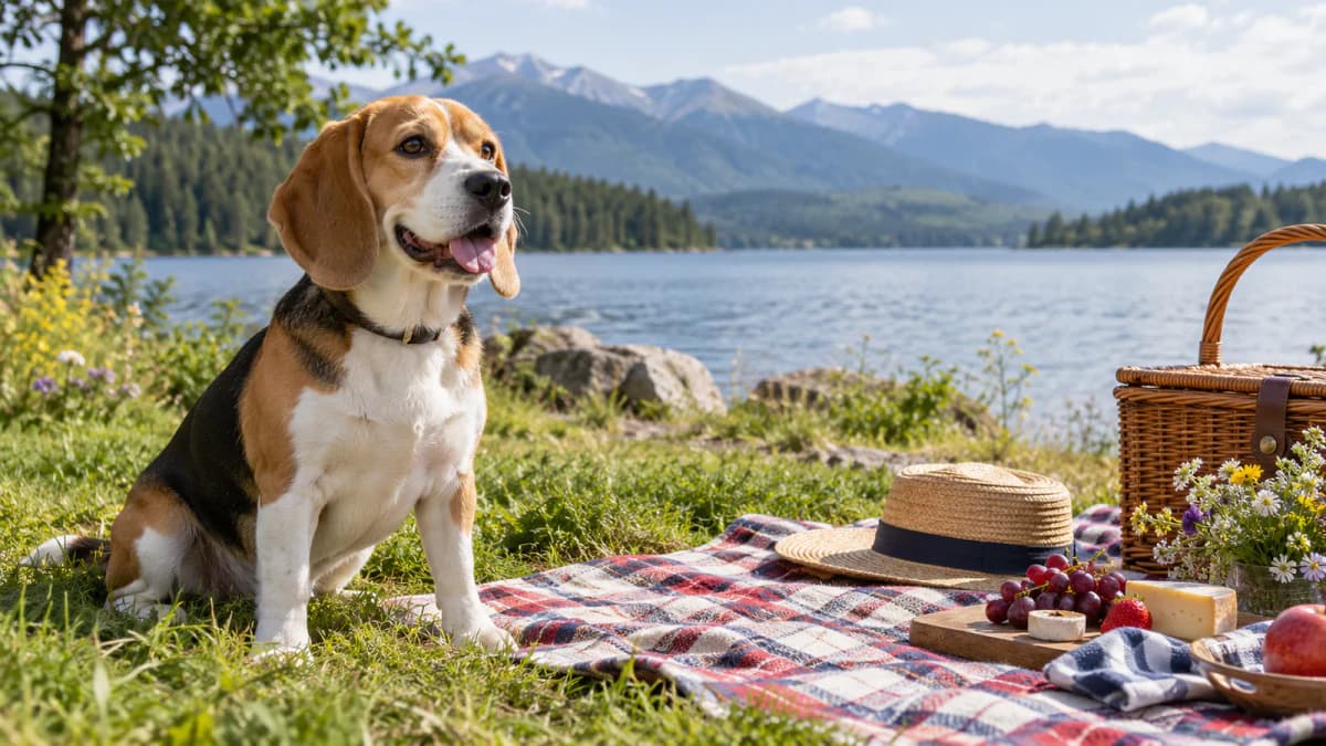 Beagle beside a Picnic Blanket jigsaw puzzle preview