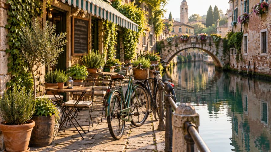 Bicycles beside a Canal Cafe jigsaw puzzle