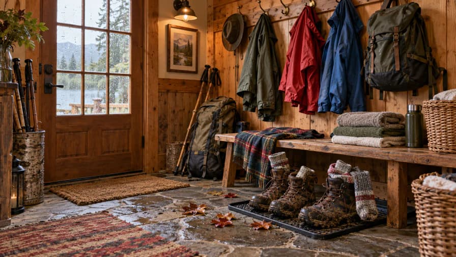 Cabin Mudroom after a Hike jigsaw puzzle preview
