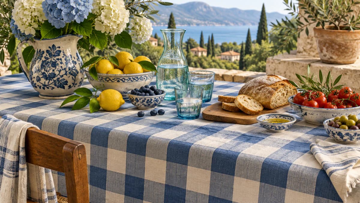 Checkerboard Linen in Blue and Cream jigsaw puzzle preview