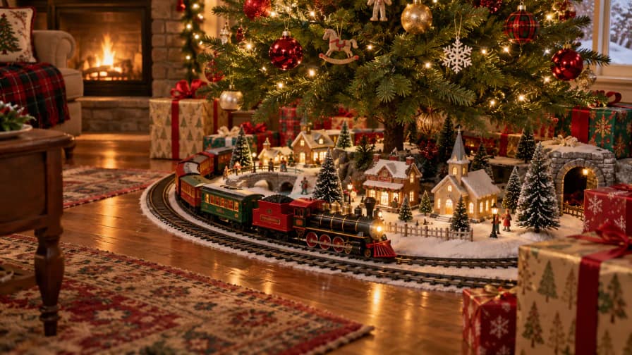 Christmas Train Set around the Tree jigsaw puzzle preview