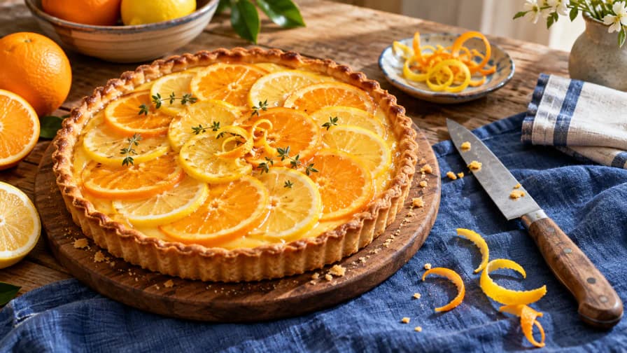 Citrus Tart on a Blue Linen Cloth jigsaw puzzle preview