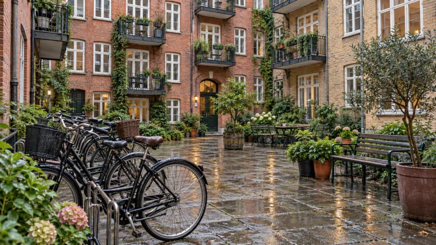 Copenhagen Courtyard with Bicycles jigsaw puzzle preview