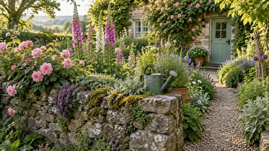 Cottage Garden beside a Stone Wall jigsaw puzzle preview