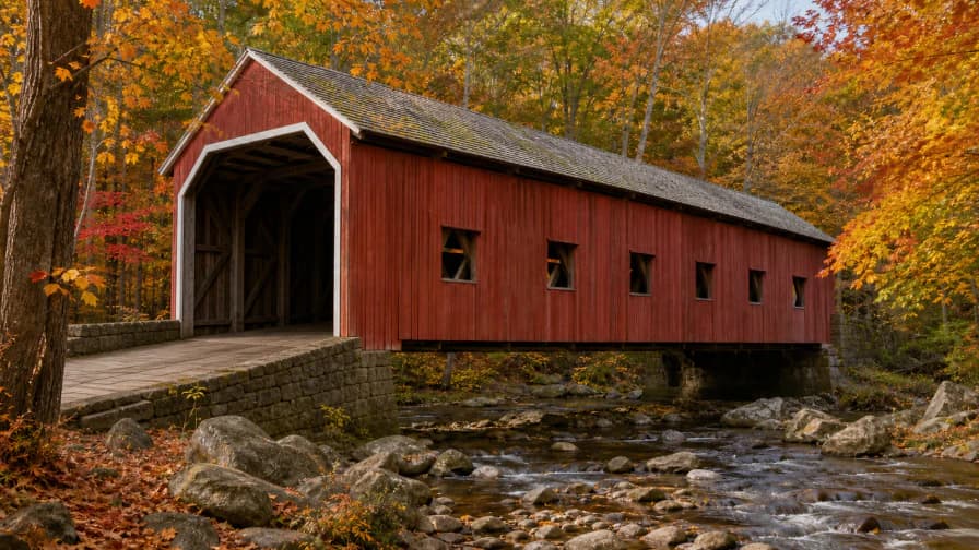 Covered Bridge in Autumn jigsaw puzzle preview