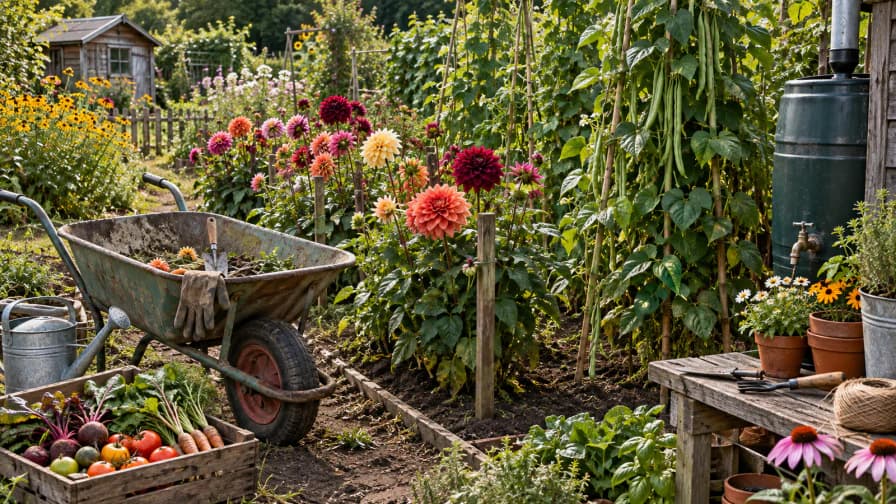 Dahlias and Beans in an Allotment jigsaw puzzle preview