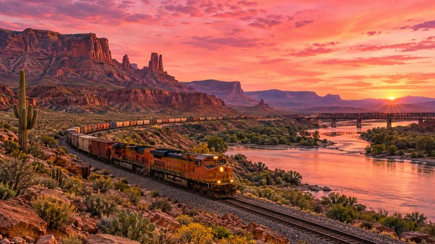 Desert Railway under a Pink Sky jigsaw puzzle