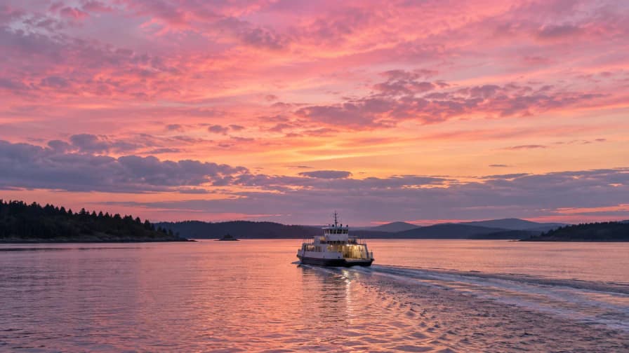Ferry Crossing beneath a Pink Sky jigsaw puzzle preview