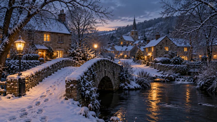 First Snow on a Village Footbridge jigsaw puzzle preview