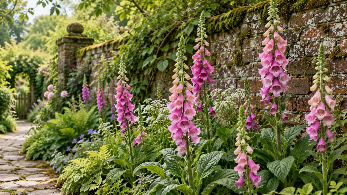 Foxgloves under a Garden Wall jigsaw puzzle preview