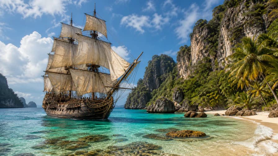 Galleon in a Tropical Lagoon jigsaw puzzle preview