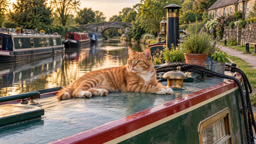 Ginger Cat on a Narrowboat Roof jigsaw puzzle preview