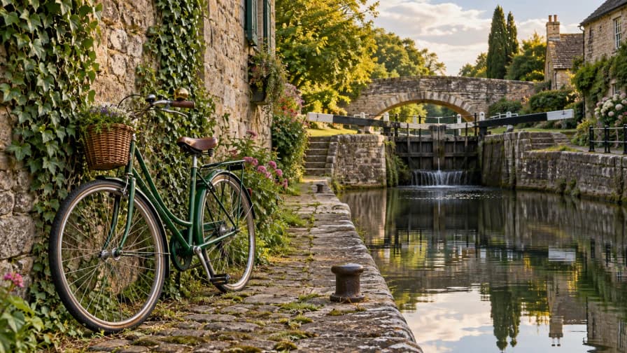 Green Bicycle beside a Stone Canal jigsaw puzzle