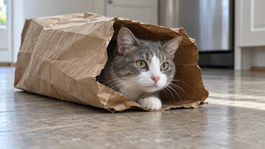 Gray and White Cat in a Paper Bag jigsaw puzzle