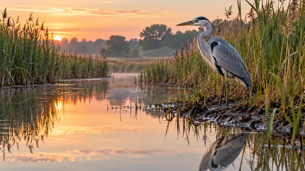 Heron beside a Reed Channel jigsaw puzzle preview