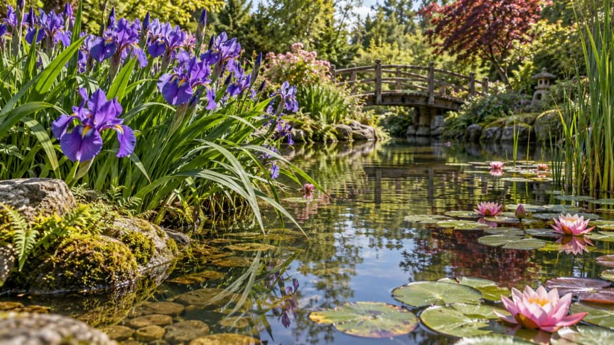 Irises beside a Garden Pond jigsaw puzzle preview