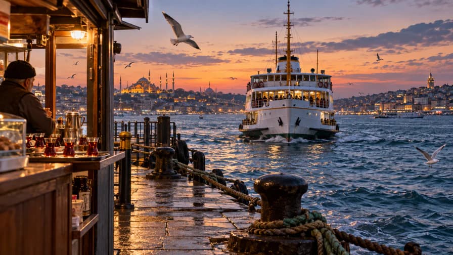 Istanbul Ferry Pier at Dusk jigsaw puzzle preview