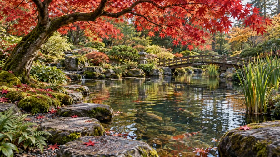 Japanese Maple beside a Pond jigsaw puzzle preview