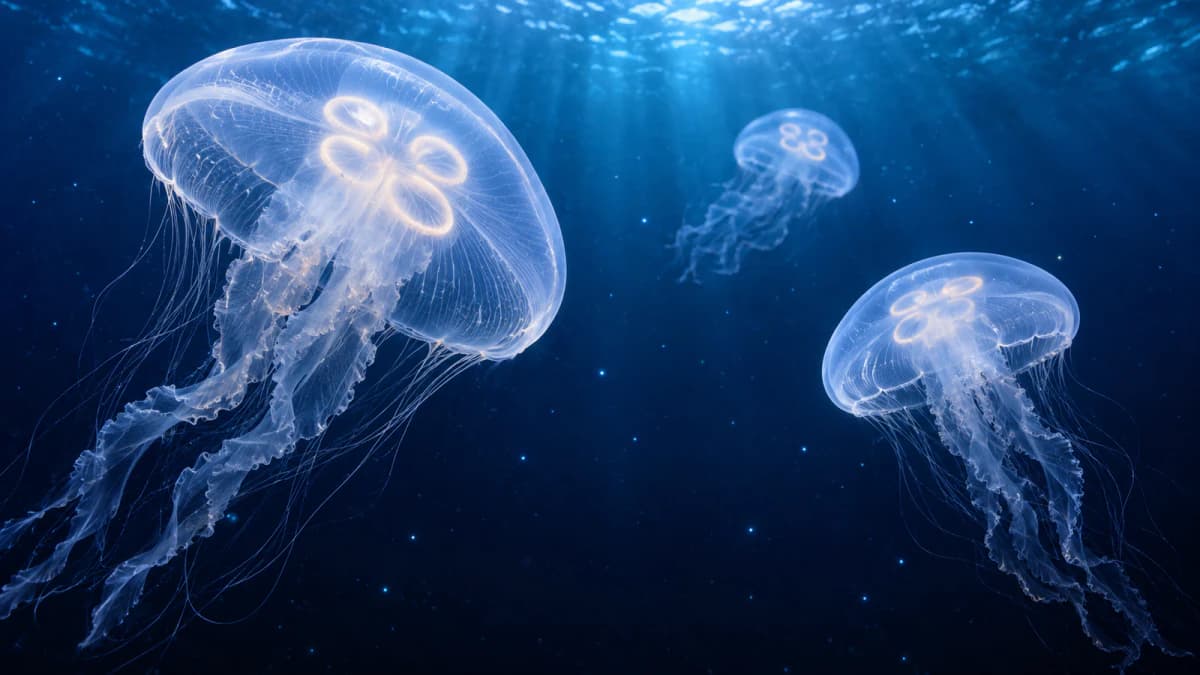 Jellyfish over a Deep Blue Drop jigsaw puzzle preview