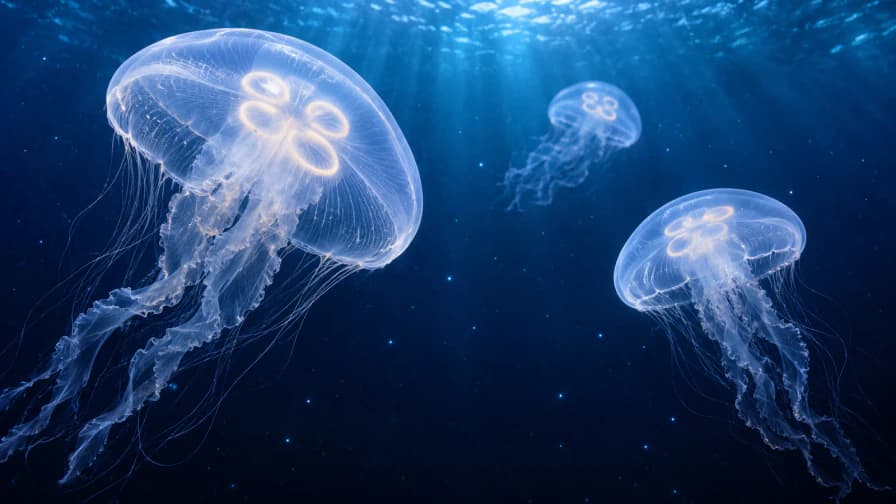 Jellyfish over a Deep Blue Drop jigsaw puzzle