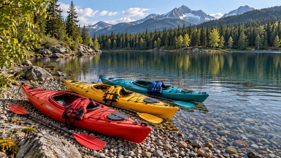 Kayaks on a Calm Lake Shore jigsaw puzzle preview
