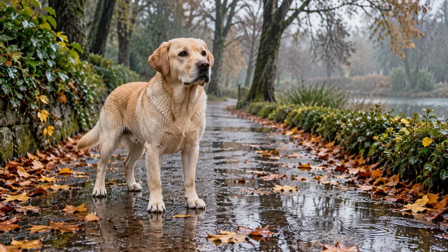Labrador on a Rainy Footpath jigsaw puzzle