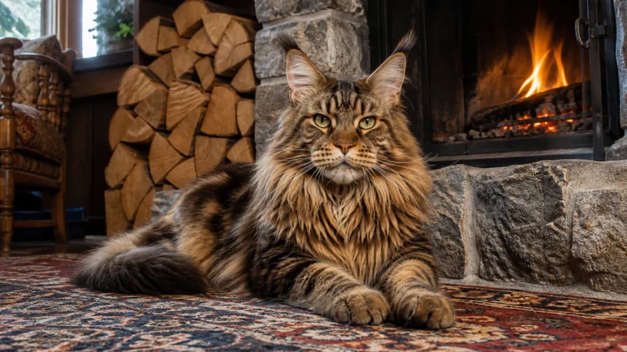 Maine Coon by a Fireplace jigsaw puzzle preview