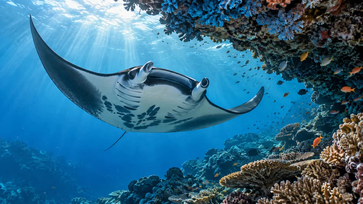 Manta Ray beneath a Blue Shelf jigsaw puzzle preview