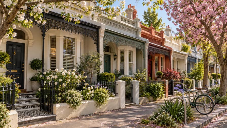 Melbourne Terrace Houses in Spring jigsaw puzzle preview
