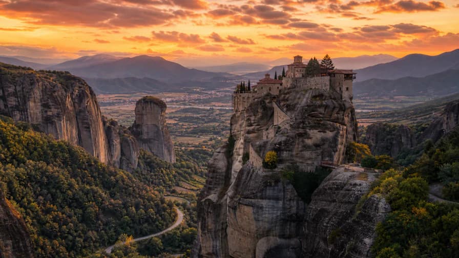 Meteora Monastery at Sunset jigsaw puzzle preview