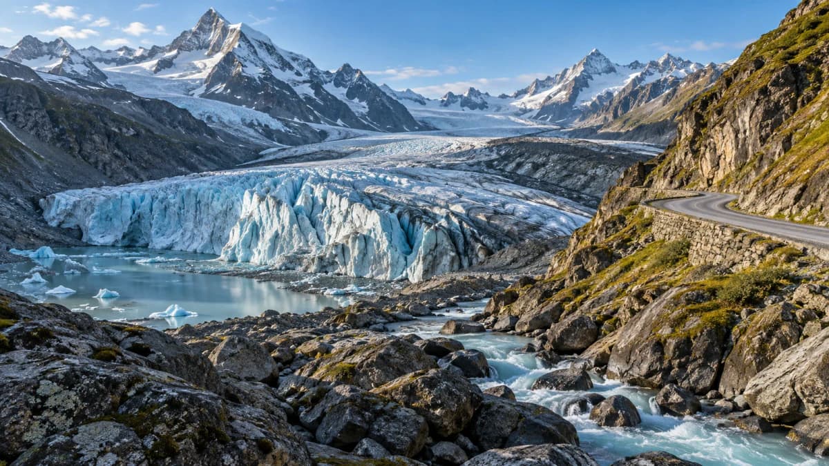 Mountain Road beside a Glacier jigsaw puzzle preview