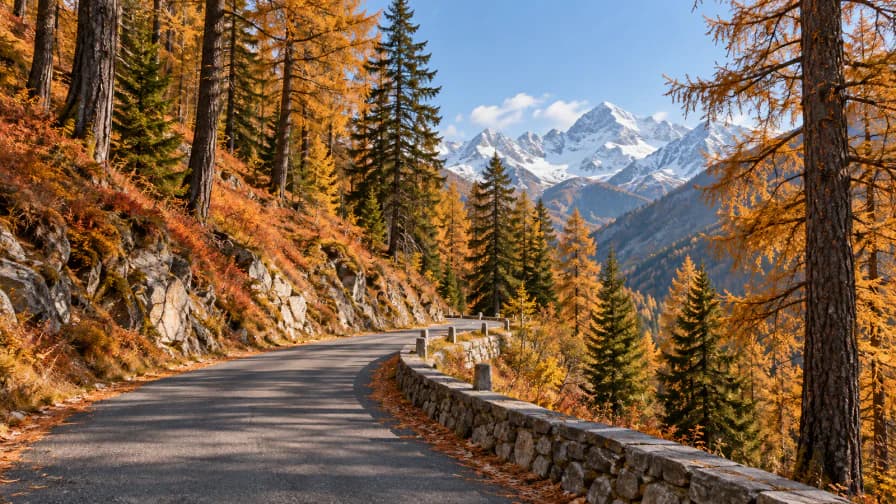 Mountain Road through Autumn Pines jigsaw puzzle preview
