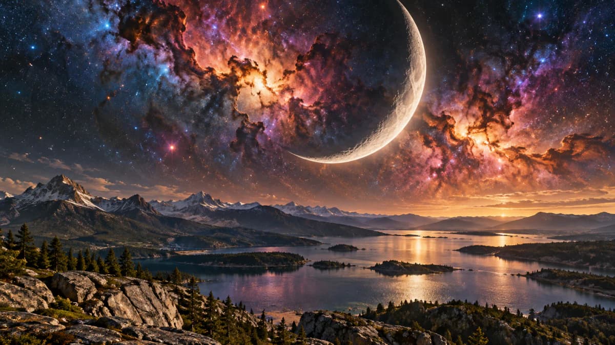 Nebula behind a Crescent Moon jigsaw puzzle preview