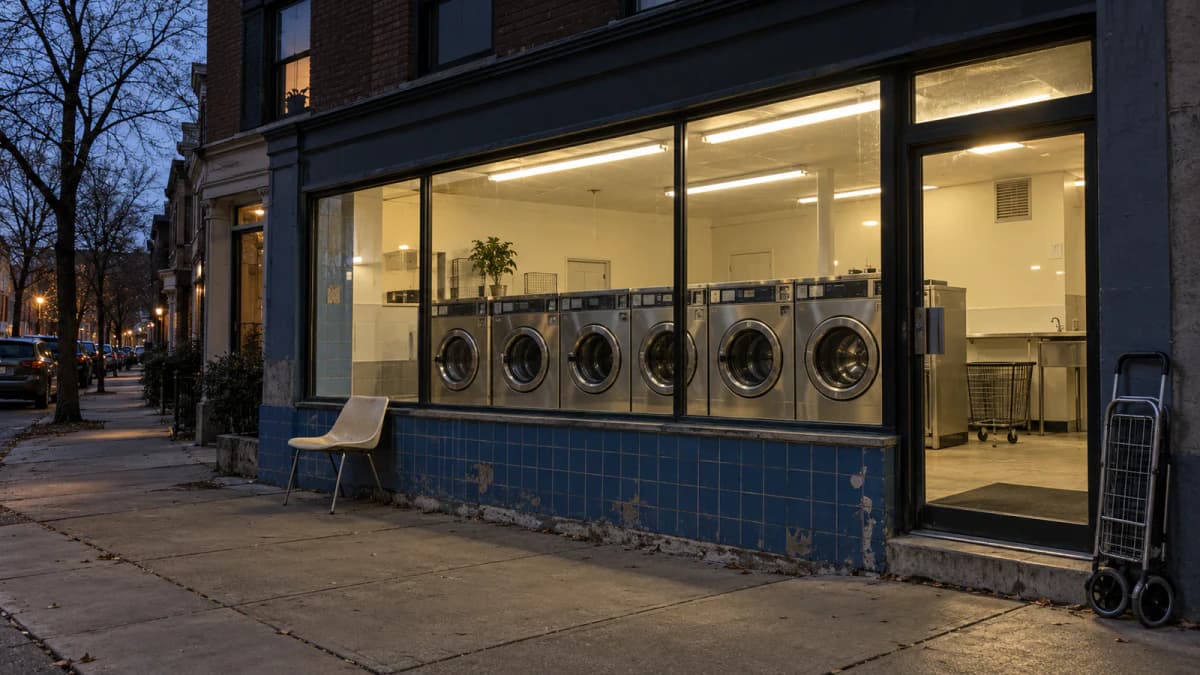 Neighborhood Laundromat at Dusk jigsaw puzzle preview